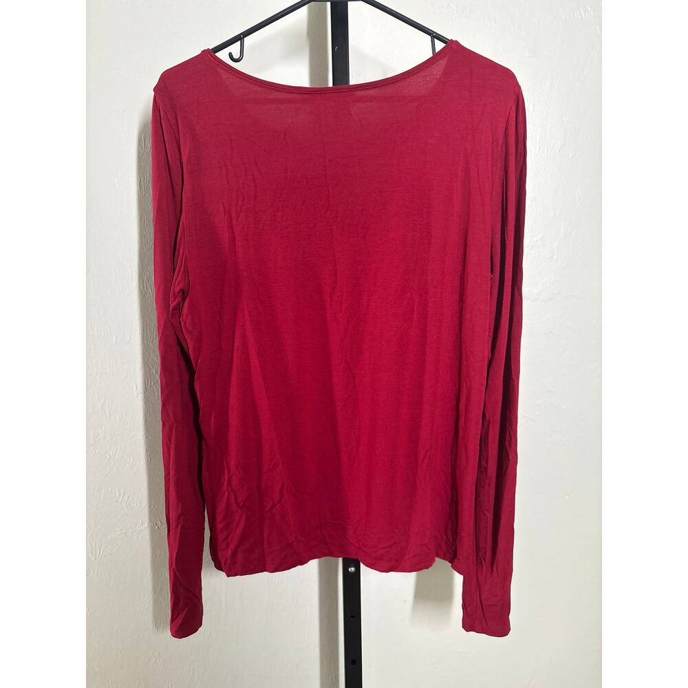 Eileen Fisher Long Sleeve Top Womens M Red Stretch Jersey Minimalist Casual Tee - Picture 3 of 7